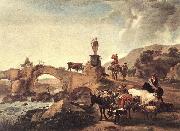 BERCHEM, Nicolaes Italian Landscape with Bridge  ddd oil on canvas